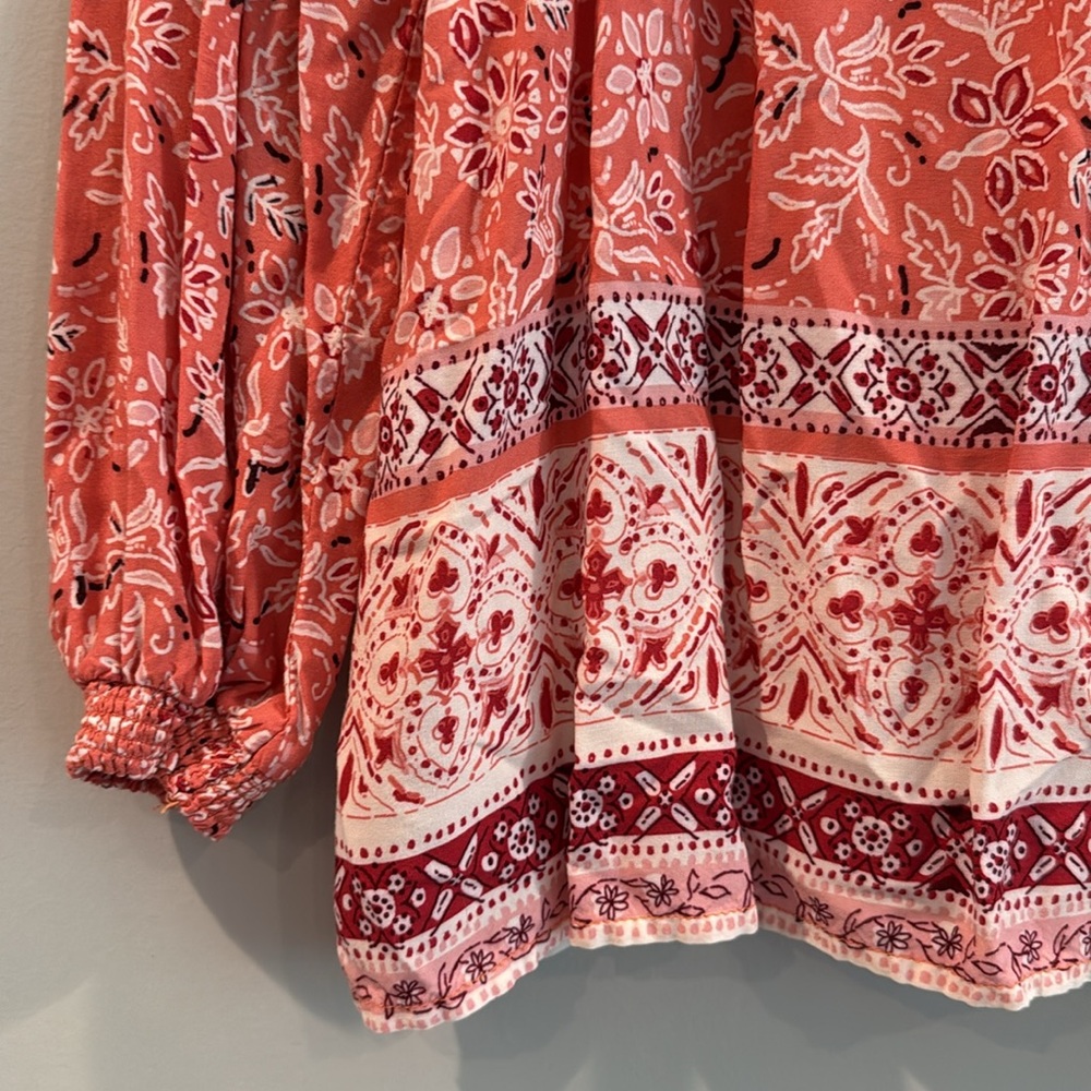 beachlunchlounge | Peach Long Sleeve Tie w/ Tassle Front Blouse - Picture 9 of 13